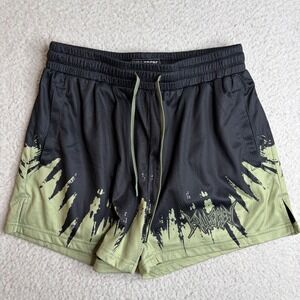 Kill Crew Mens Mesh Gym Shorts Black Olive Green Graphic Athletic Size Large